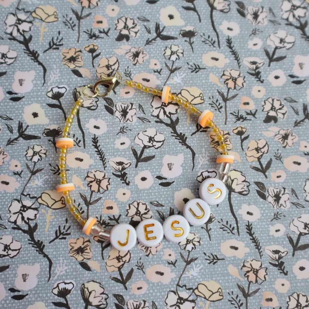 Jesus Handmade Beaded Bracelet Gold White Yellow Orange Christian Jewelry